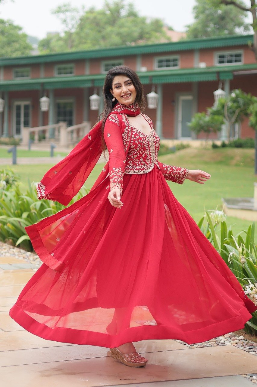 Graceful georgette Embroidered Gown with Dupatta